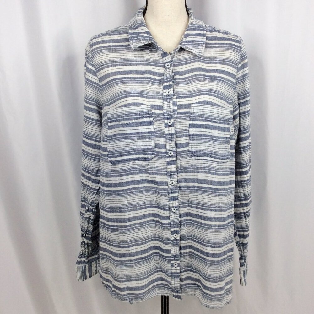 Maurices‎ Top Womens Plus Size 1X Blue White Striped Long Sleeve Button Down
